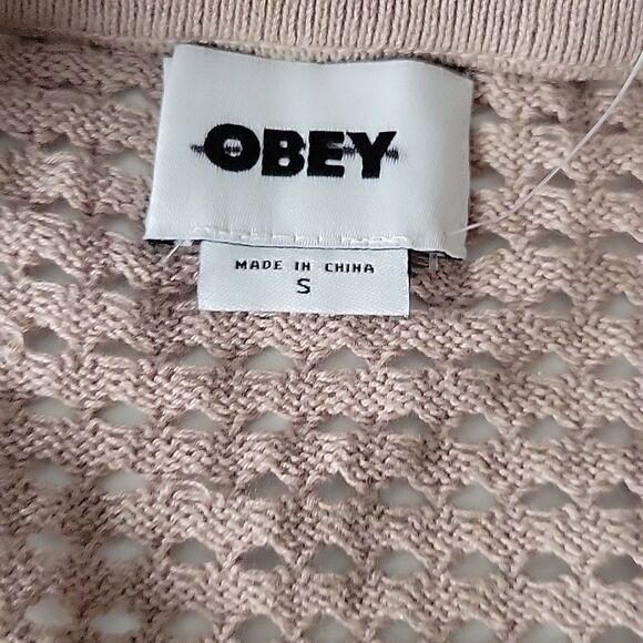 $110 NEW OBEY REVOLVE 60s GREEN TAN WHITE CARDIGAN SWEATER s small NWT - Picture 9 of 9